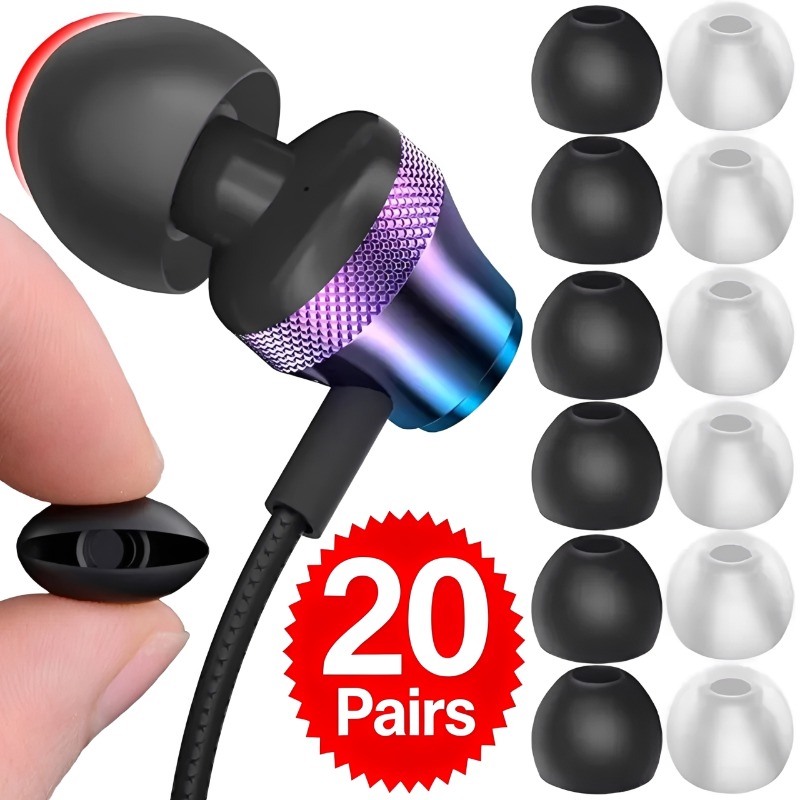 Silicone Ear Tip Replacement - 1-20 par miękkich silikonowych zamienników nauszników,