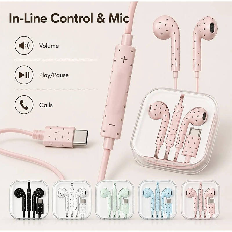 Usb C Earphone - Słuchawki douszne typu C z wzorem